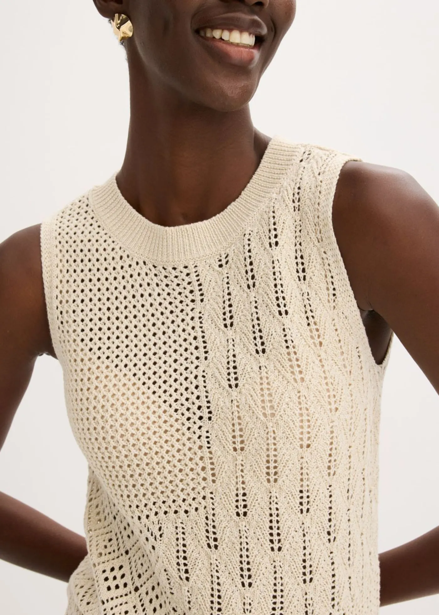 Mujer bonprix bonprix Top de punto ajour con fibras metalizadas