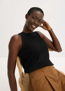 Mujer bonprix bonprix Top de punto ajour con fibras metalizadas