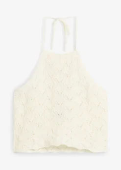 bonprix bonprix Camisetas|Ropa De Punto>Top de punto anudado al cuello Blanco lana