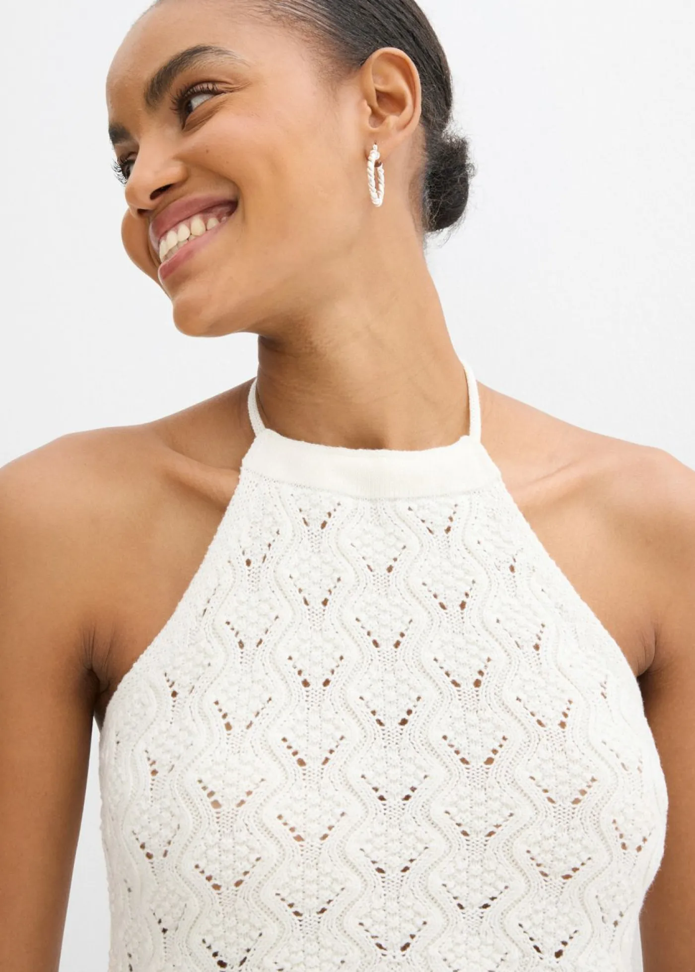 bonprix bonprix Camisetas|Ropa De Punto>Top de punto anudado al cuello Blanco lana