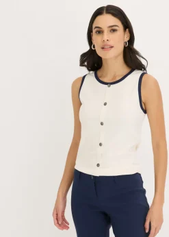 bonprix bonprix Camisetas>Top de punto con panel en contraste beige natural-azul marino