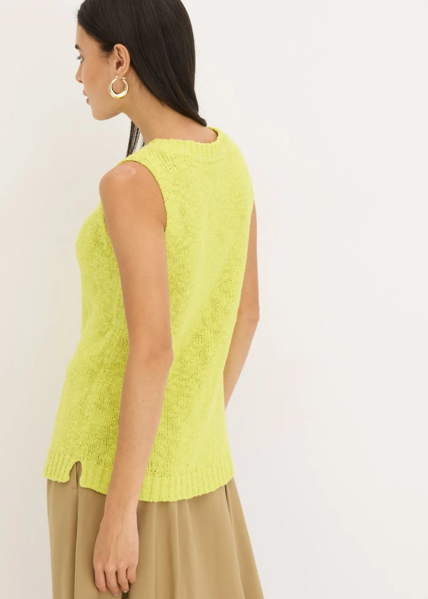 bonprix bonprix Camisetas|Ropa De Punto>Top de punto de algodón con textura nudosa Amarillo cítrico