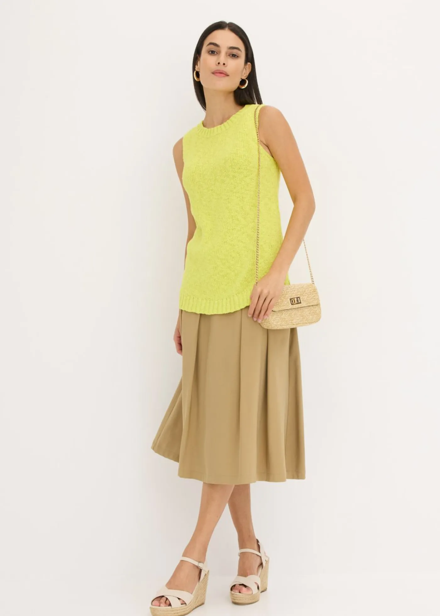 bonprix bonprix Camisetas|Ropa De Punto>Top de punto de algodón con textura nudosa Amarillo cítrico