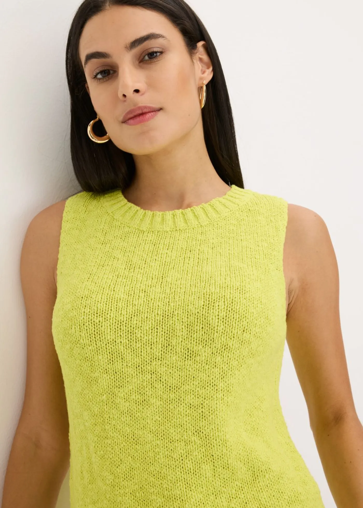 bonprix bonprix Camisetas|Ropa De Punto>Top de punto de algodón con textura nudosa Amarillo cítrico