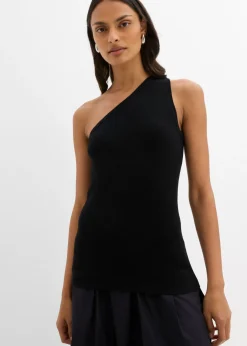 bonprix bonprix Esenciales|Camisetas>Top de punto de mezcla de viscosa con hombros al descubierto Negro