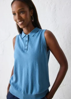 bonprix bonprix Premium|Jerséis>Top de punto fino con contenido de seda y cuello tipo polo verde mar