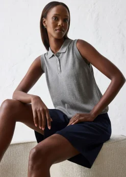 Mujer bonprix bonprix Top de punto fino con contenido de seda y cuello tipo polo