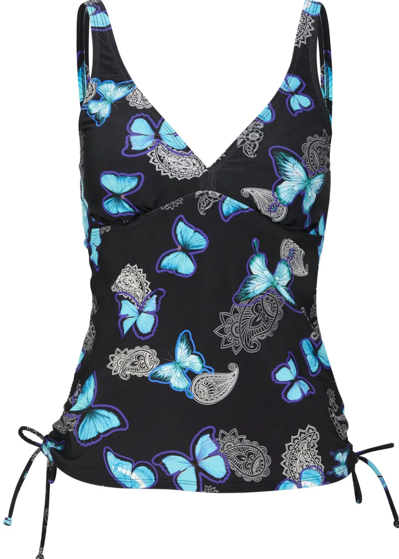 bonprix bonprix Conjuntos De Traje De Baño|Tankinis>Top de tankini con cordones Negro-azul