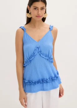 bonprix bonprix Camisetas>Top de tirantes finos con volantes azul provenzal