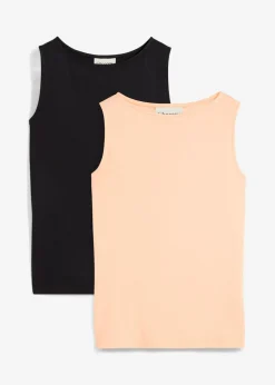 bonprix bonprix Básicos|Camisetas>Top de viscosa suave (2 unidades) Negro-melocotón