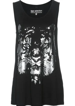 bonprix bonprix Camisetas>Top largo Negro-plata estampado