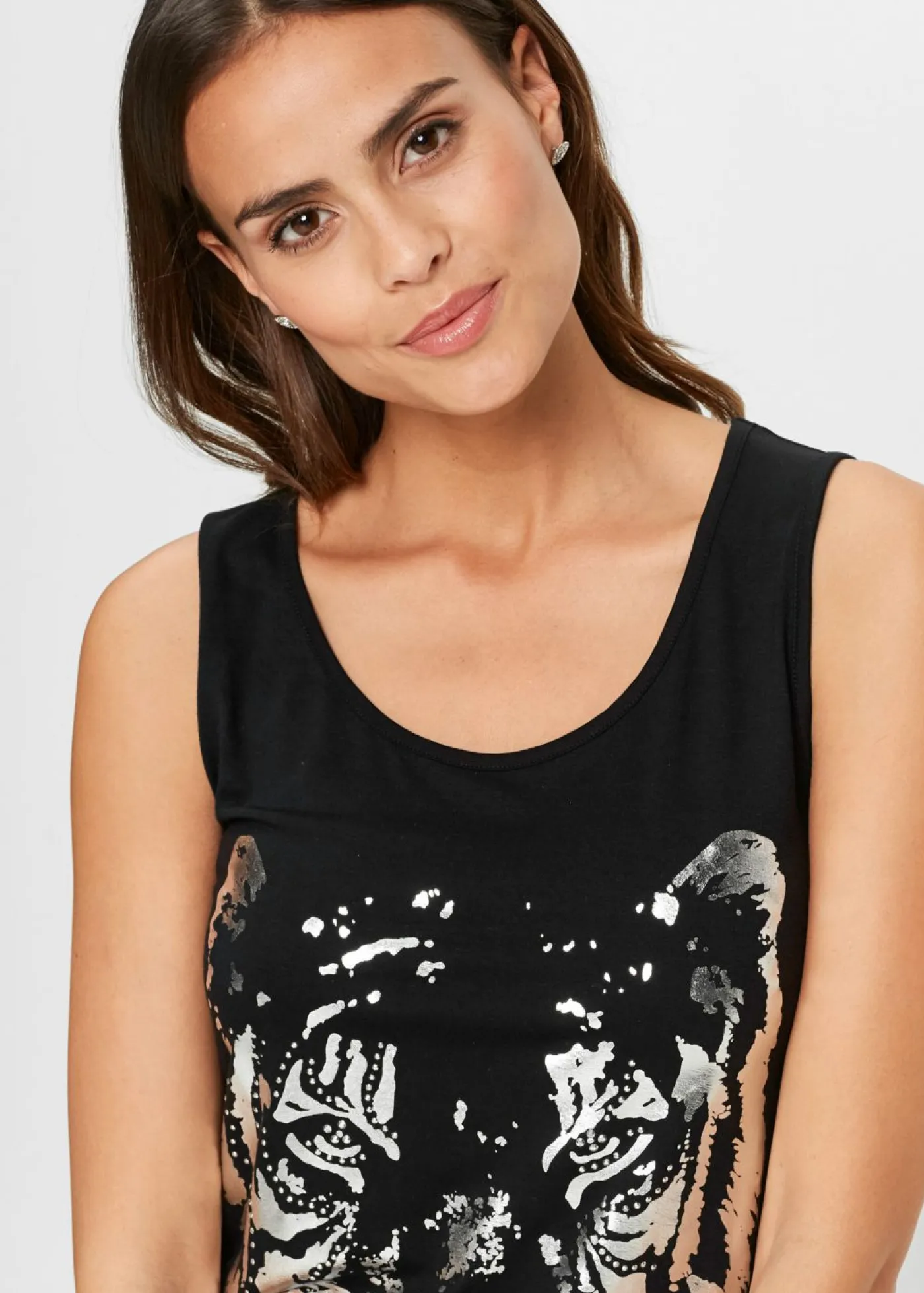 bonprix bonprix Camisetas>Top largo Negro-plata estampado