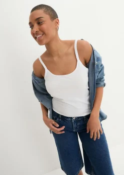 Mujer bonprix bonprix Top largo con tirantes finos de algodón (2 unidades)