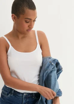 Mujer bonprix bonprix Top largo con tirantes finos de algodón (2 unidades)