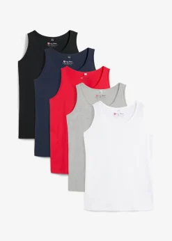 bonprix bonprix Camisetas Interiores|Básicos>Top largo de algodón orgánico puro (5 unidades) fresa+blanco+gris claro moteado+azul marino+negro