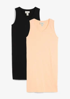 bonprix bonprix Camisetas Interiores|Básicos>Top largo de algodón orgánico puro (2 unidades) Negro-melocotón