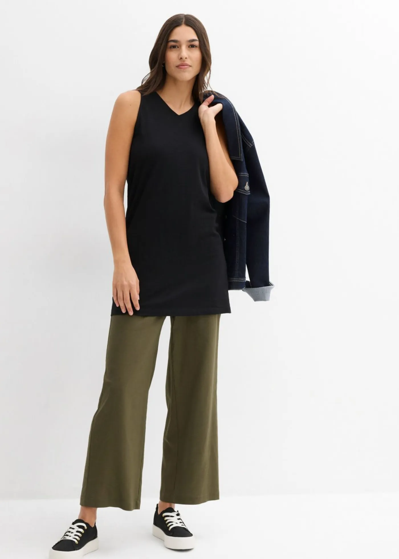 bonprix bonprix Camisetas Interiores|Básicos>Top largo de algodón orgánico puro (2 unidades) Negro-melocotón