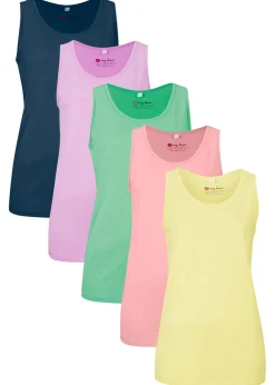 bonprix bonprix Camisetas Interiores|Básicos>Top largo de algodón orgánico puro (5 unidades) rosa pálido+lila claro+hierbabuena+lima suave+azul marino