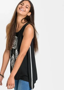 bonprix bonprix Camisetas>Top largo de viscosa suave Negro-blanco estampado