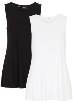 bonprix bonprix Básicos|Camisetas>Top largo de viscosa suave (2 unidades) Blanco-negro