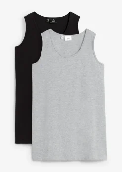 bonprix bonprix Camisetas Interiores|Básicos>Top largo (2 unidades) Negro-gris claro jaspeado