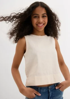 bonprix bonprix Ropa 9 A 16 Años·Camisetas Y Camisas>Top tipo blusa de mezcla de lino Beige natural