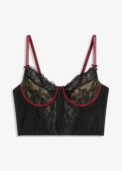 bonprix bonprix Corsés|Sujetadores De Copa E A H>Top tipo corsé con aros Negro/rojo azalea