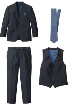 Hombre bonprix bonprix Traje con chaleco y corbata (4 piezas) con corte regular