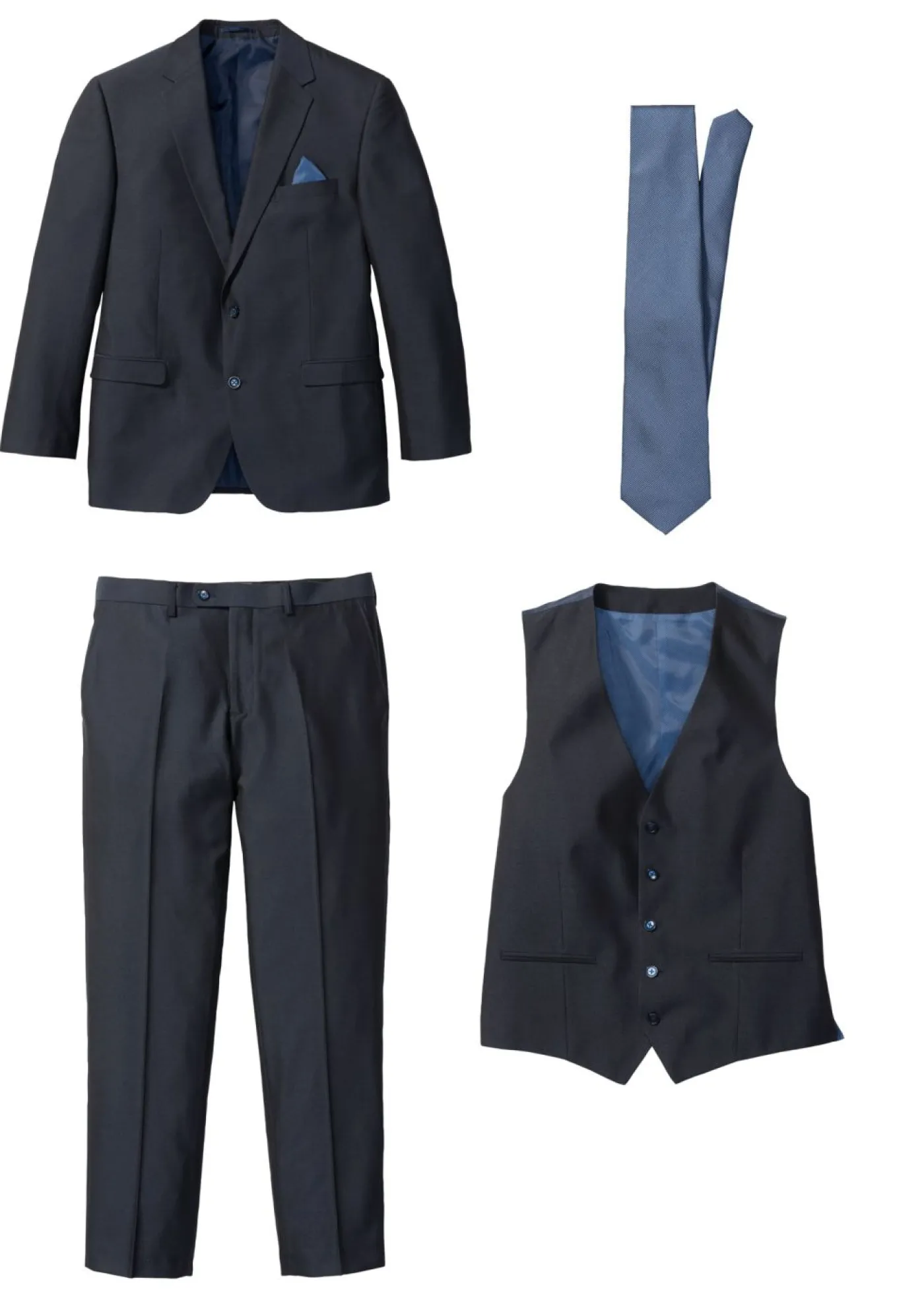 Hombre bonprix bonprix Traje con chaleco y corbata (4 piezas) con corte regular