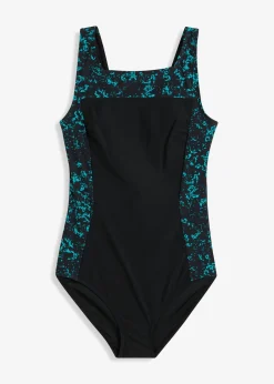 bonprix bonprix Ropa De Baño Deportiva|Vestidos Moldeadores>Traje de baño con efecto moldeador medio con escote cuadrado Negro-turquesa con estampado gráfico