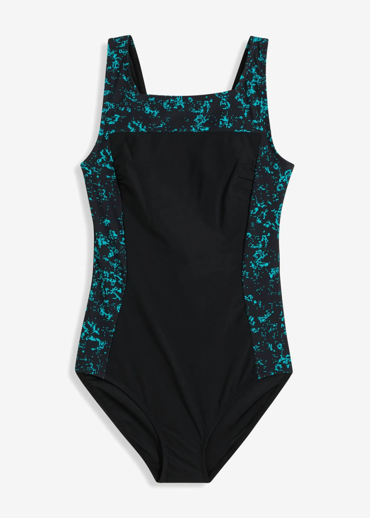 bonprix bonprix Ropa De Baño Deportiva|Vestidos Moldeadores>Traje de baño con efecto moldeador medio con escote cuadrado Negro-turquesa con estampado gráfico
