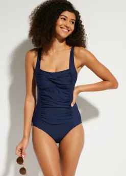 bonprix bonprix Vestidos Moldeadores|Bañadores>Traje de baño con efecto moldeador medio y aspecto cruzado Azul marino