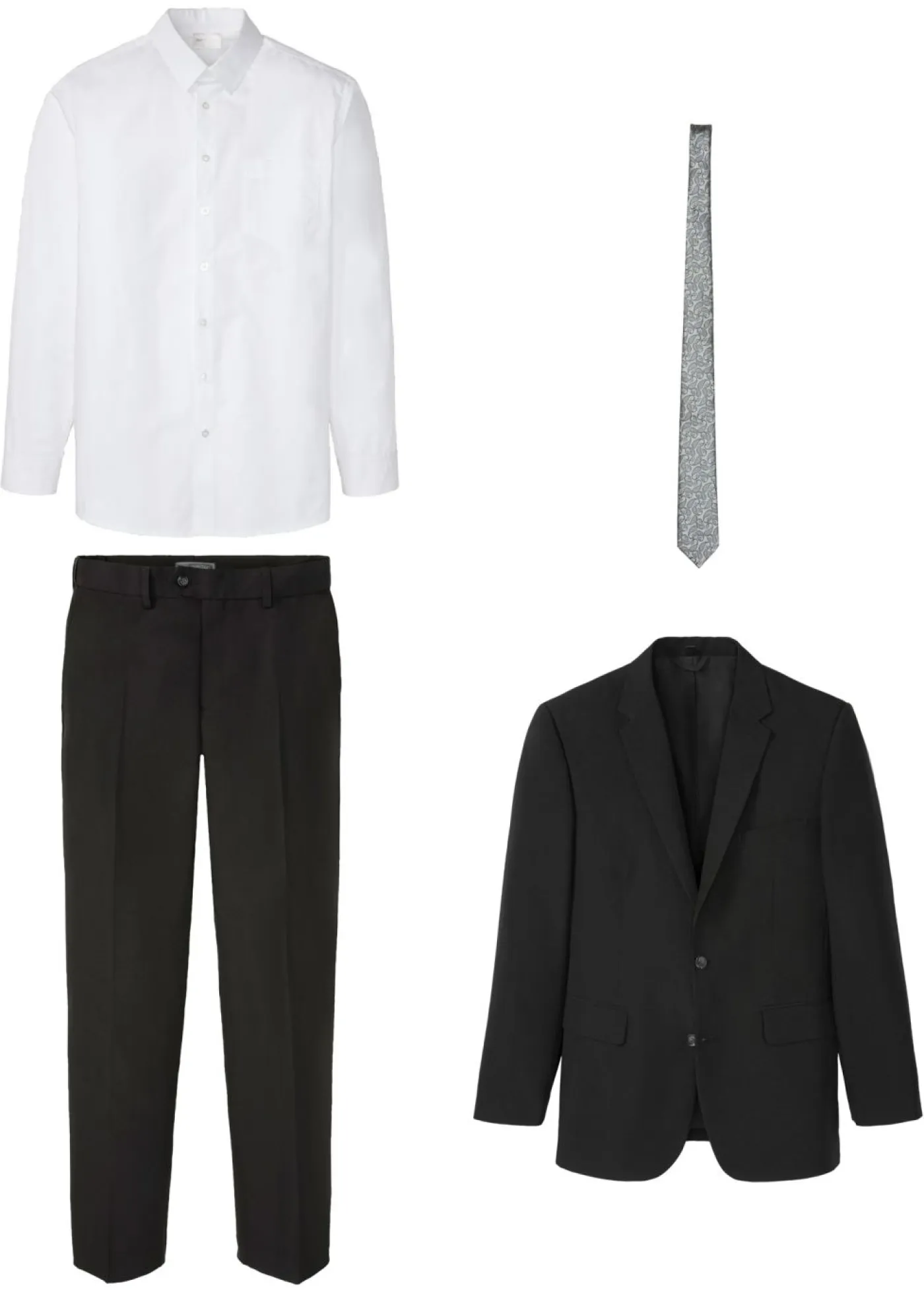 bonprix bonprix Trajes>Traje (4 piezas) con camisa y corbata, regular fit Negro