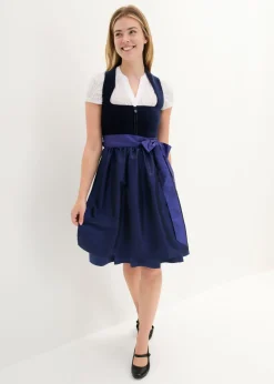 bonprix bonprix Vestidos>Traje tirolés con corpiño de terciopelo y delantal de satén (2 piezas) Azul marino/azul oxford