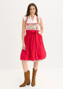 bonprix bonprix Vestidos>Traje tirolés con delantal bordado (2 piezas) Rojo de flores