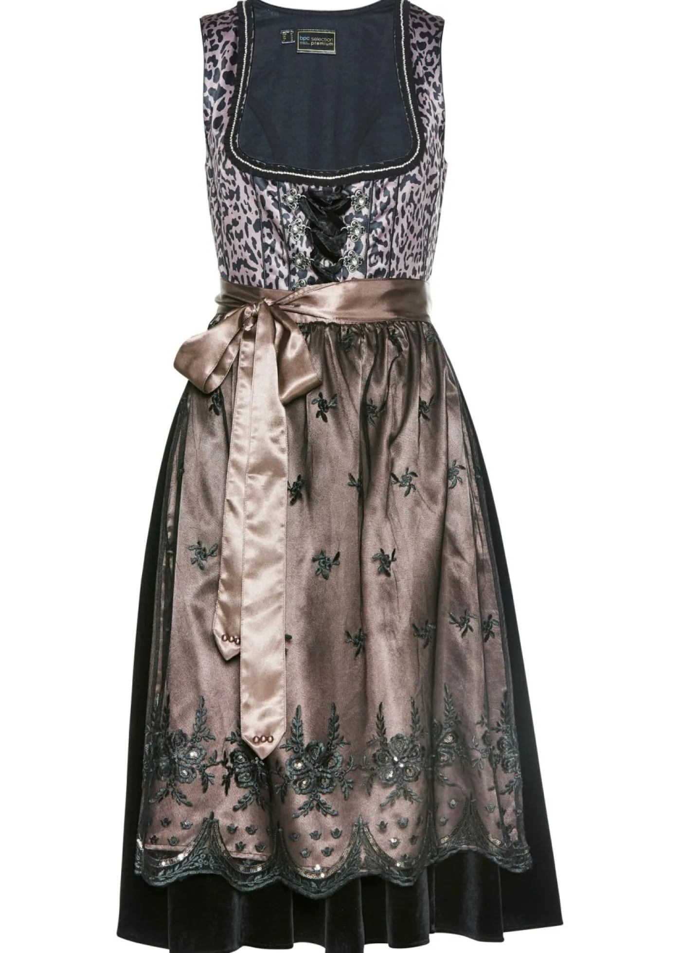 bonprix bonprix Vestidos>Traje tirolés y delantal (2 piezas) Negro estampado