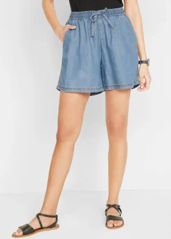 bonprix bonprix Shorts>Vaquero corto ligero con lino azul claro denim