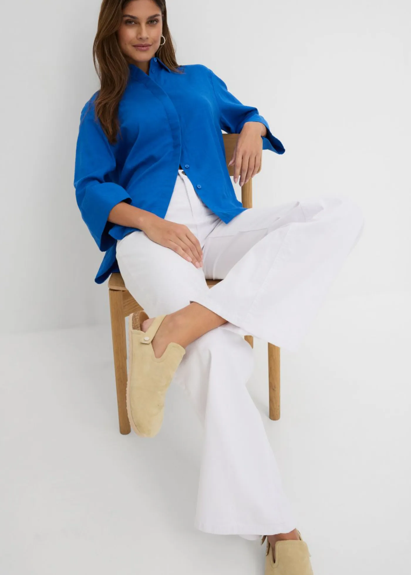 bonprix bonprix Vaqueros>Vaquero de pernera ancha, mid waist, elástico Denim blanco