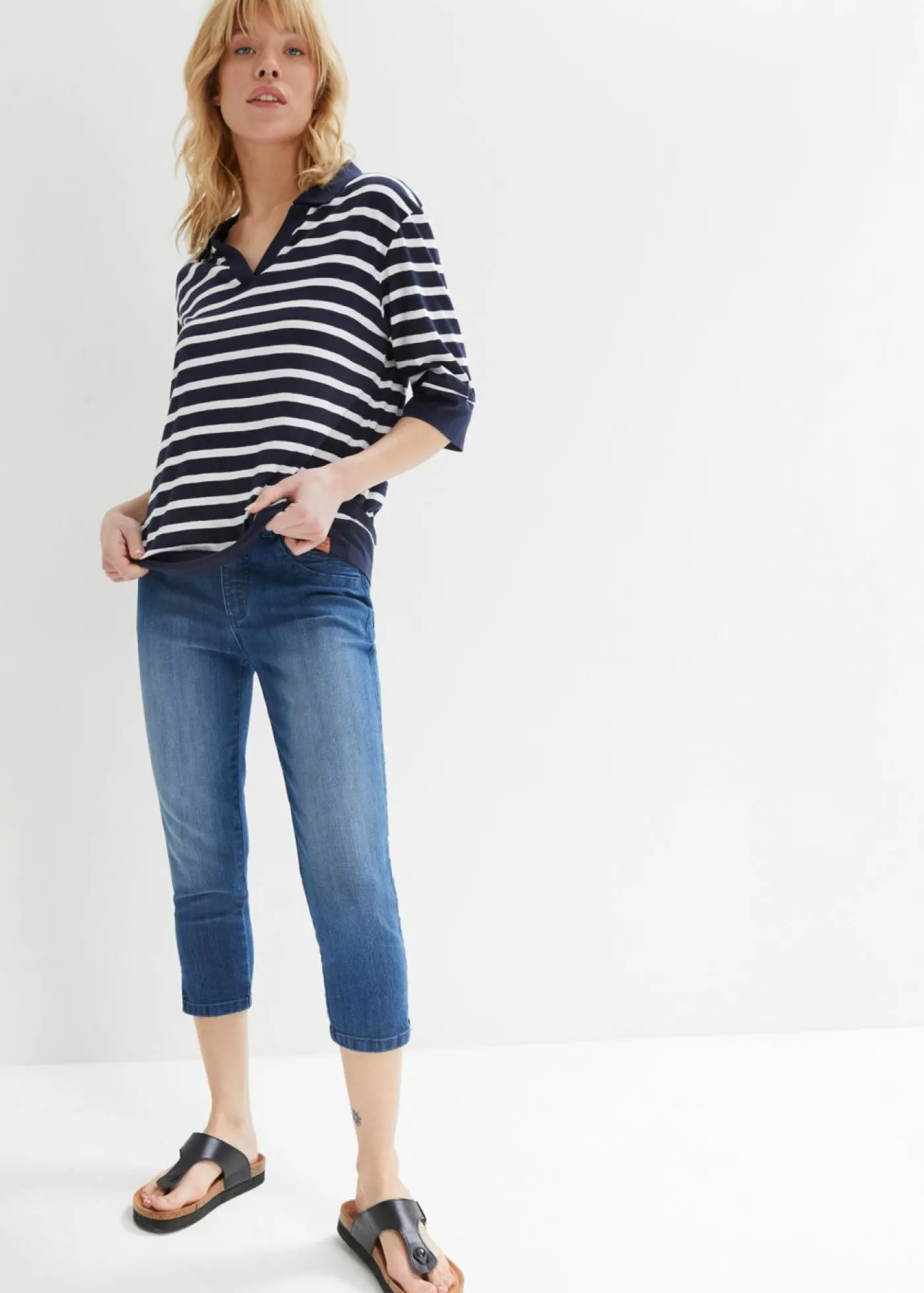 bonprix bonprix Vaqueros>Vaqueros 3/4 azul piedra+azul oscuro denim usado