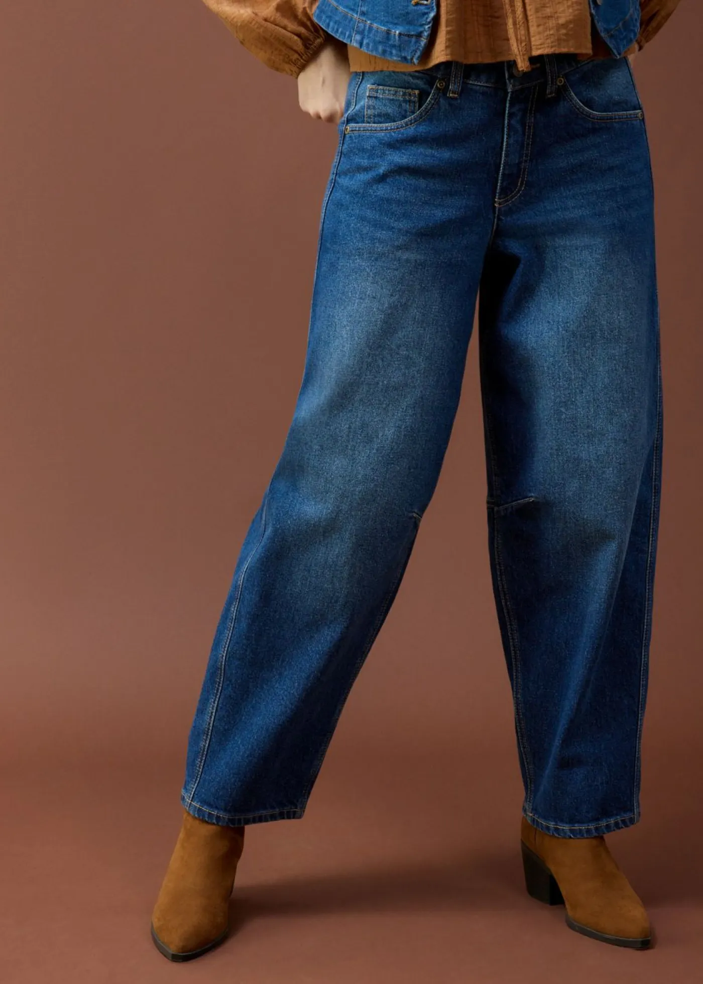 bonprix bonprix Vaqueros>Vaqueros abullonados con talle medio azul oscuro denim usado