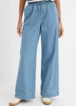 bonprix bonprix Vaqueros>Vaqueros anchos de talle medio con cinturilla cómoda azul hielo denim usado