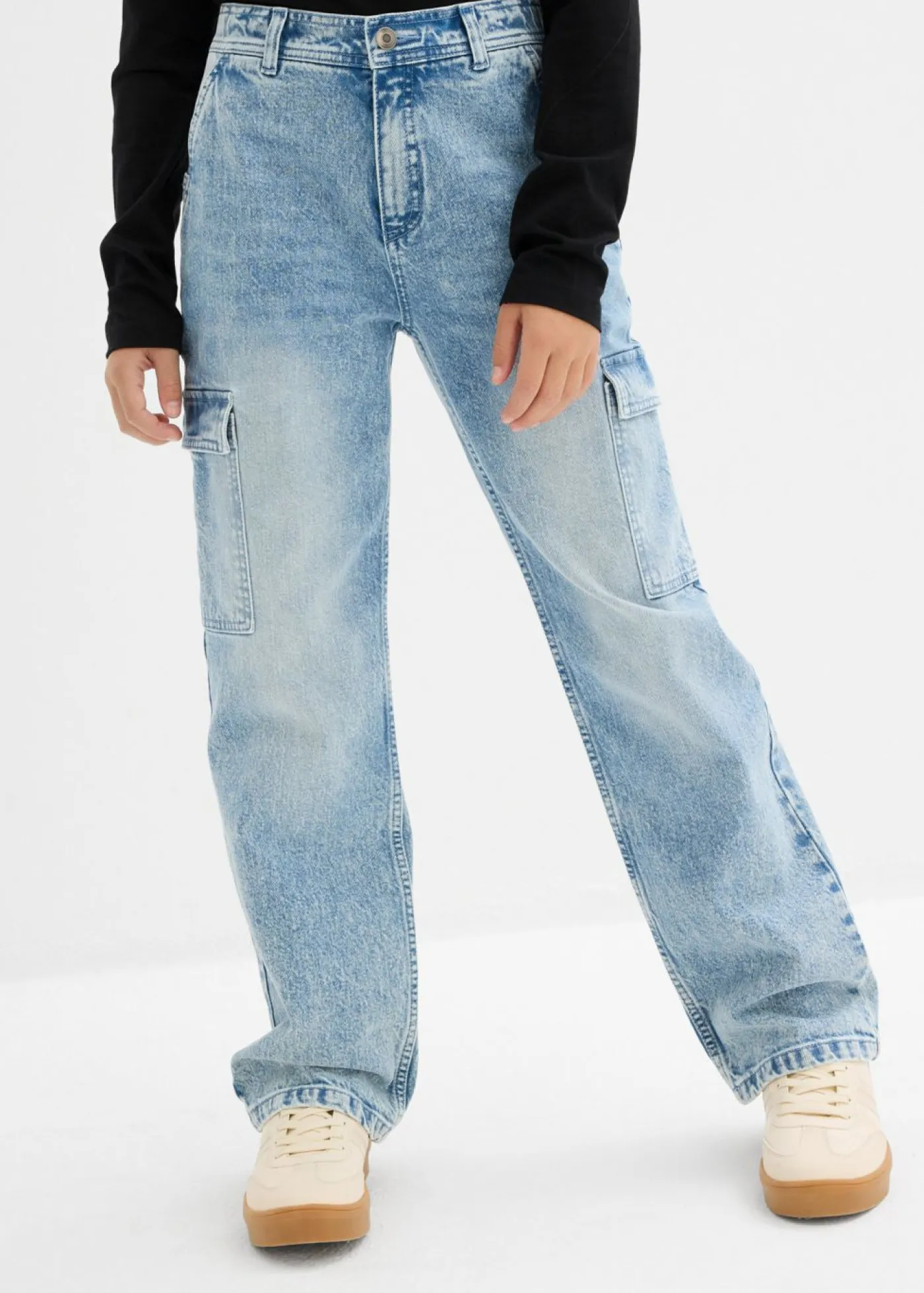 bonprix bonprix Ropa 9 A 16 Años·Jeans>Vaqueros anchos tipo cargo con talle medio Denim hielo