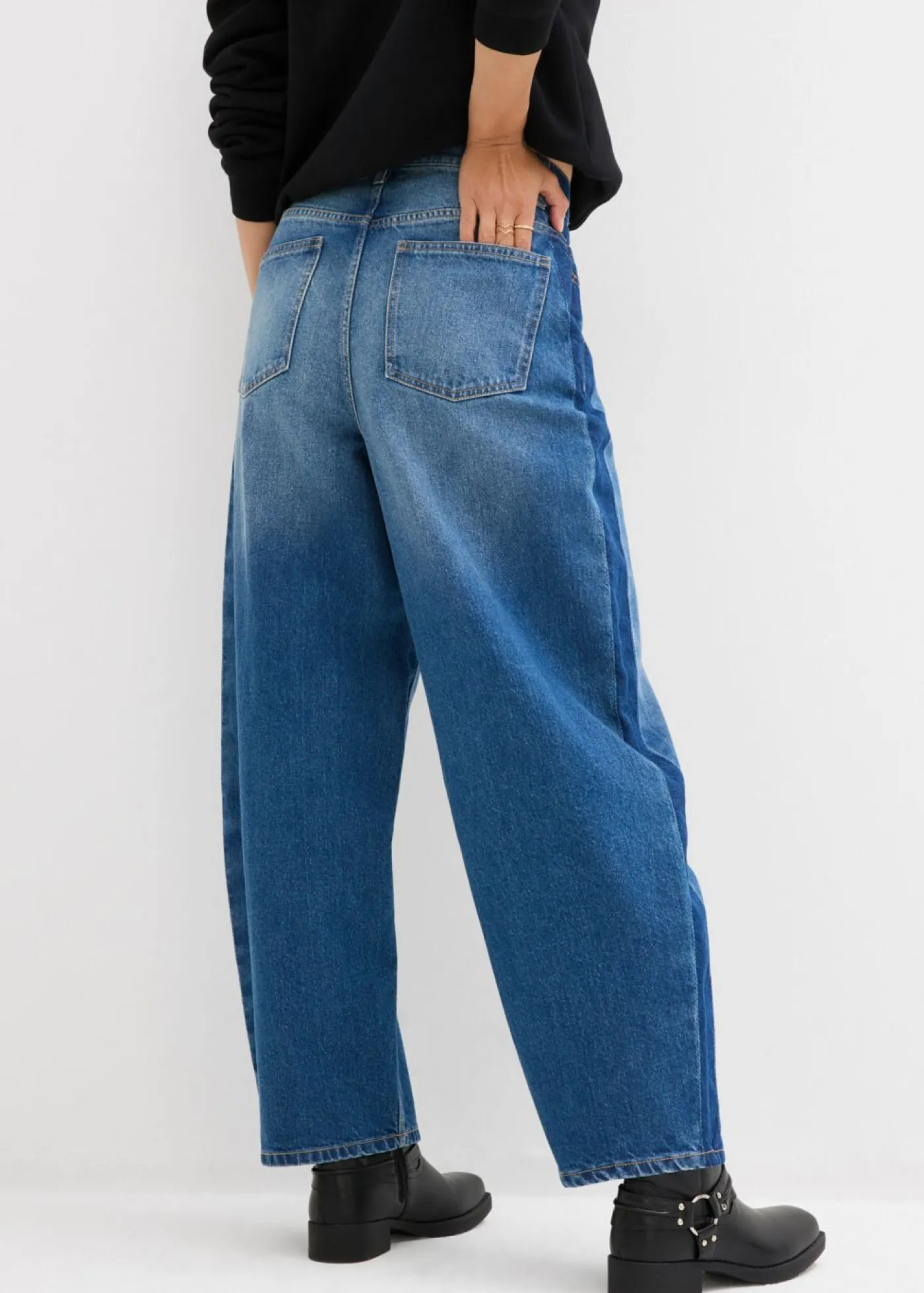 bonprix bonprix Vaqueros>Vaqueros barrel, high waist, cropped Azul piedra usado