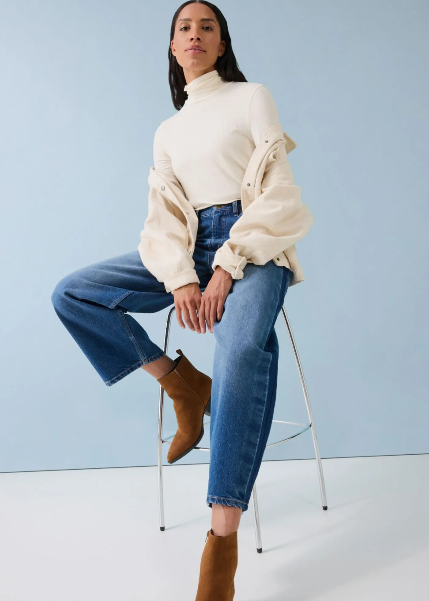 bonprix bonprix Vaqueros>Vaqueros barrel, high waist, cropped Azul piedra usado