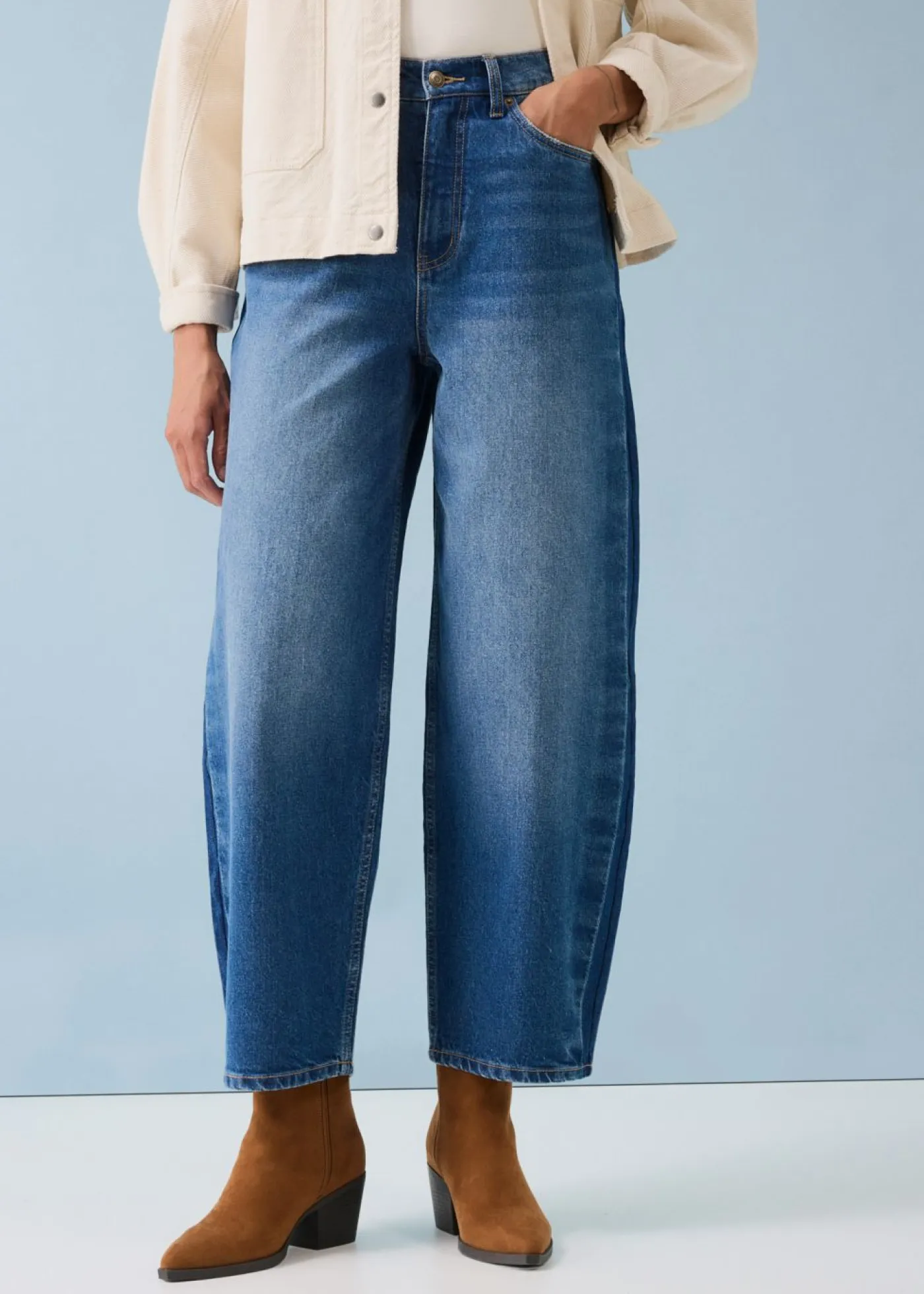 bonprix bonprix Vaqueros>Vaqueros barrel, high waist, cropped Azul piedra usado