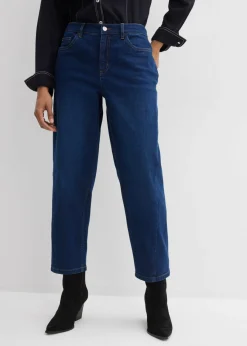 bonprix bonprix Vaqueros>Vaqueros barrel, mid waist, de algodón orgánico azul oscuro denim usado