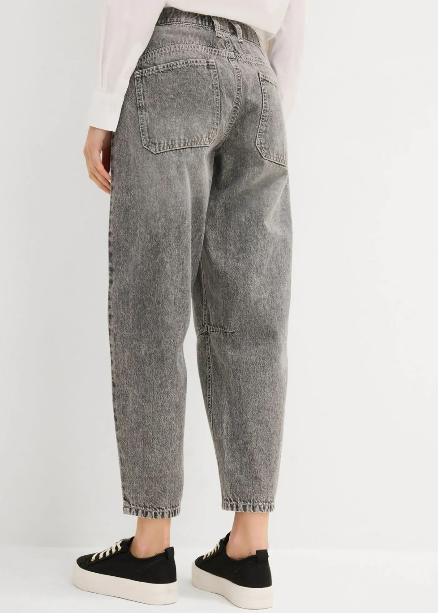 bonprix bonprix Vaqueros>Vaqueros barrel, mid waist, low stretch, cropped Denim gris claro desgastado