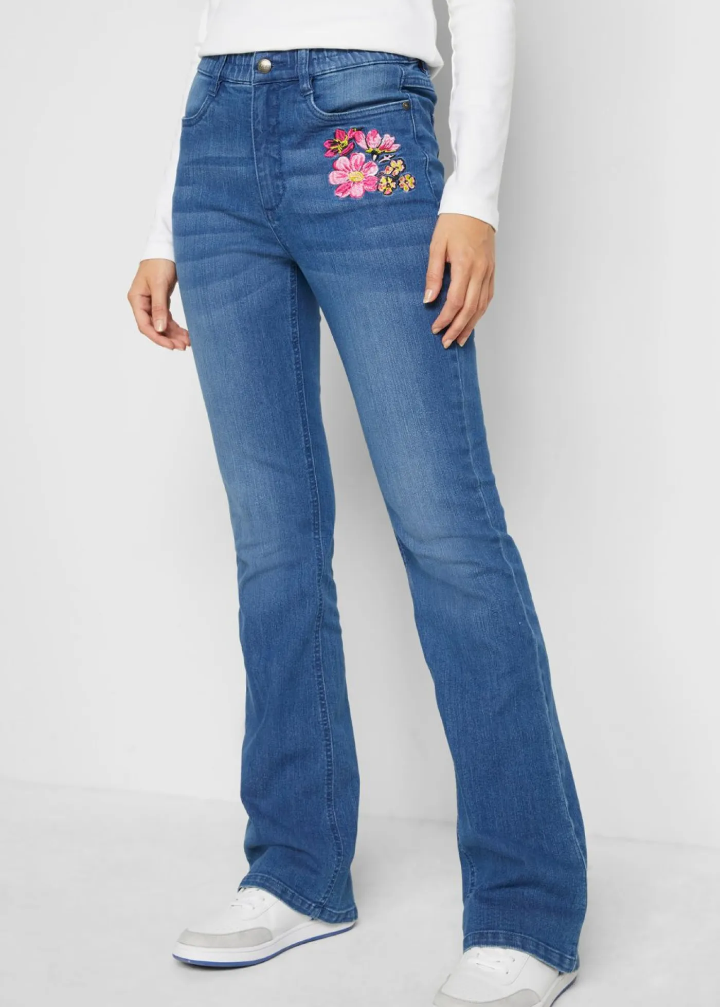 bonprix bonprix Vaqueros>Vaqueros bootcut, high waist, cintura cómoda Denim desgastado