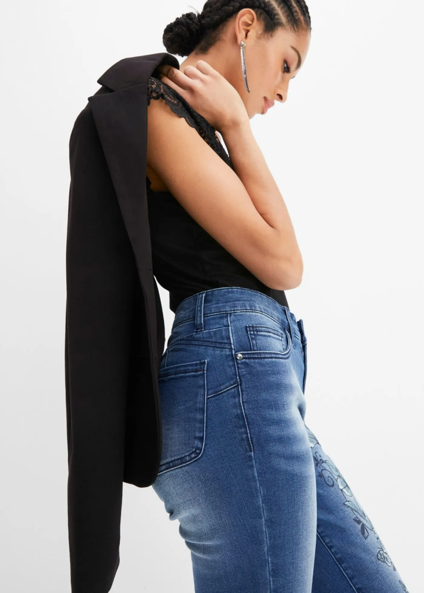 Mujer bonprix bonprix Vaqueros capri con estampado de mariposas