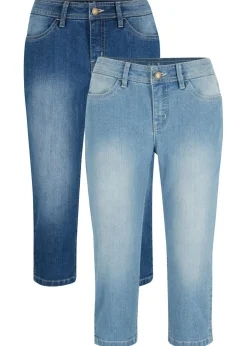 Mujer bonprix bonprix Vaqueros capri elásticos, cómodos, 2 unidades